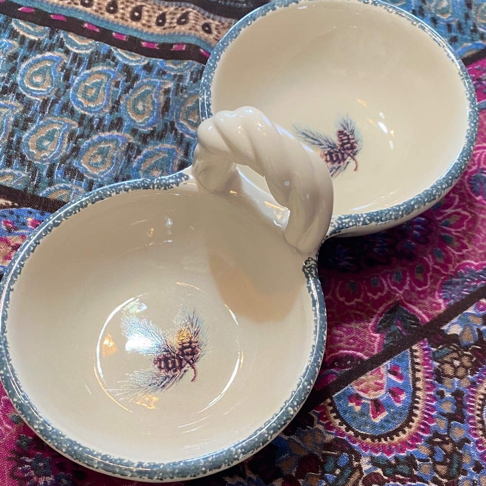 Northwoods stoneware double  serving dish -relish tray  vintage  discontinued